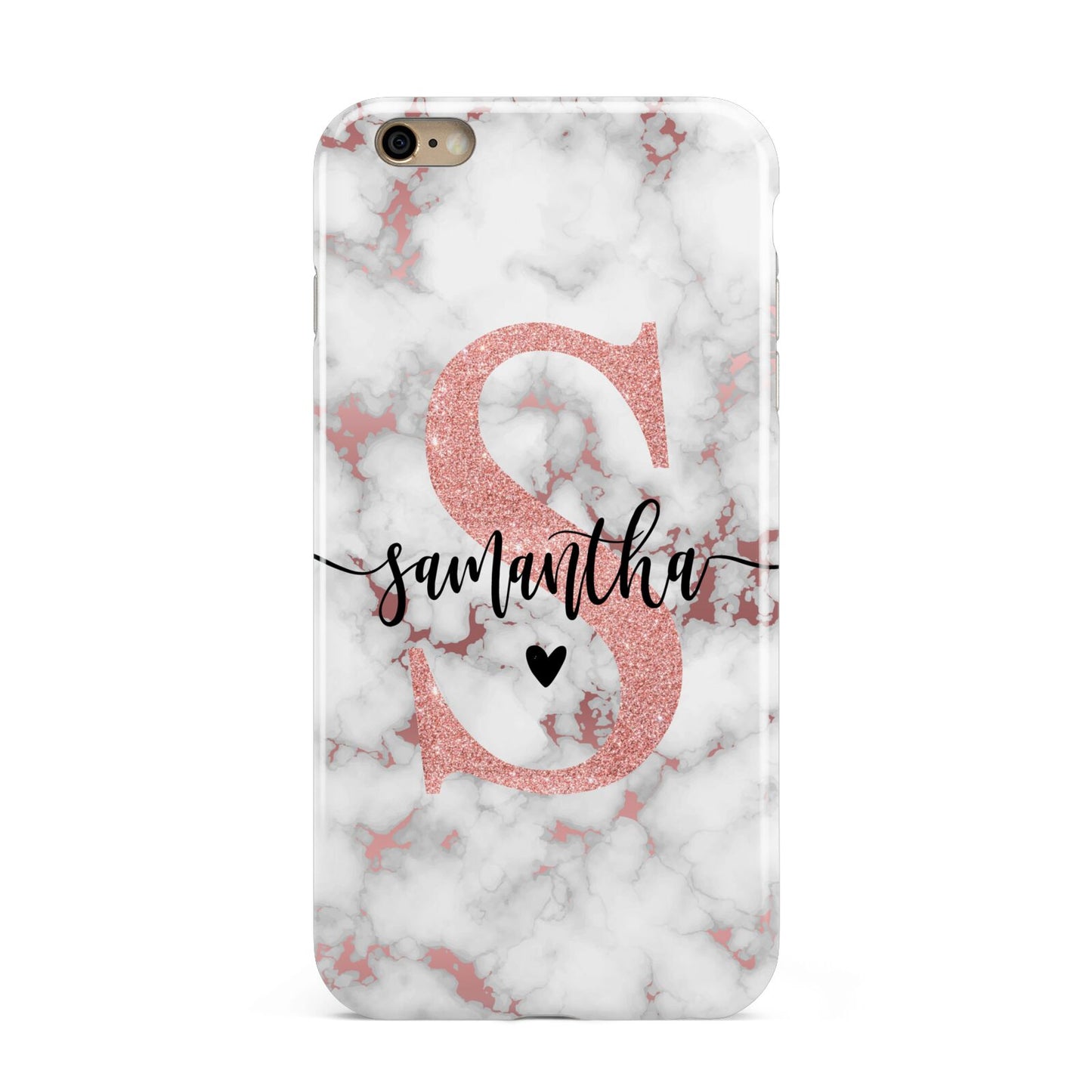 Rose Gold Personalised Marble Glitter Initial Name Apple iPhone 6 Plus 3D Tough Case