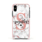 Rose Gold Personalised Marble Glitter Initial Name Apple iPhone Xs Impact Case Pink Edge on Black Phone