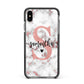Rose Gold Personalised Marble Glitter Initial Name Apple iPhone Xs Max Impact Case Black Edge on Black Phone