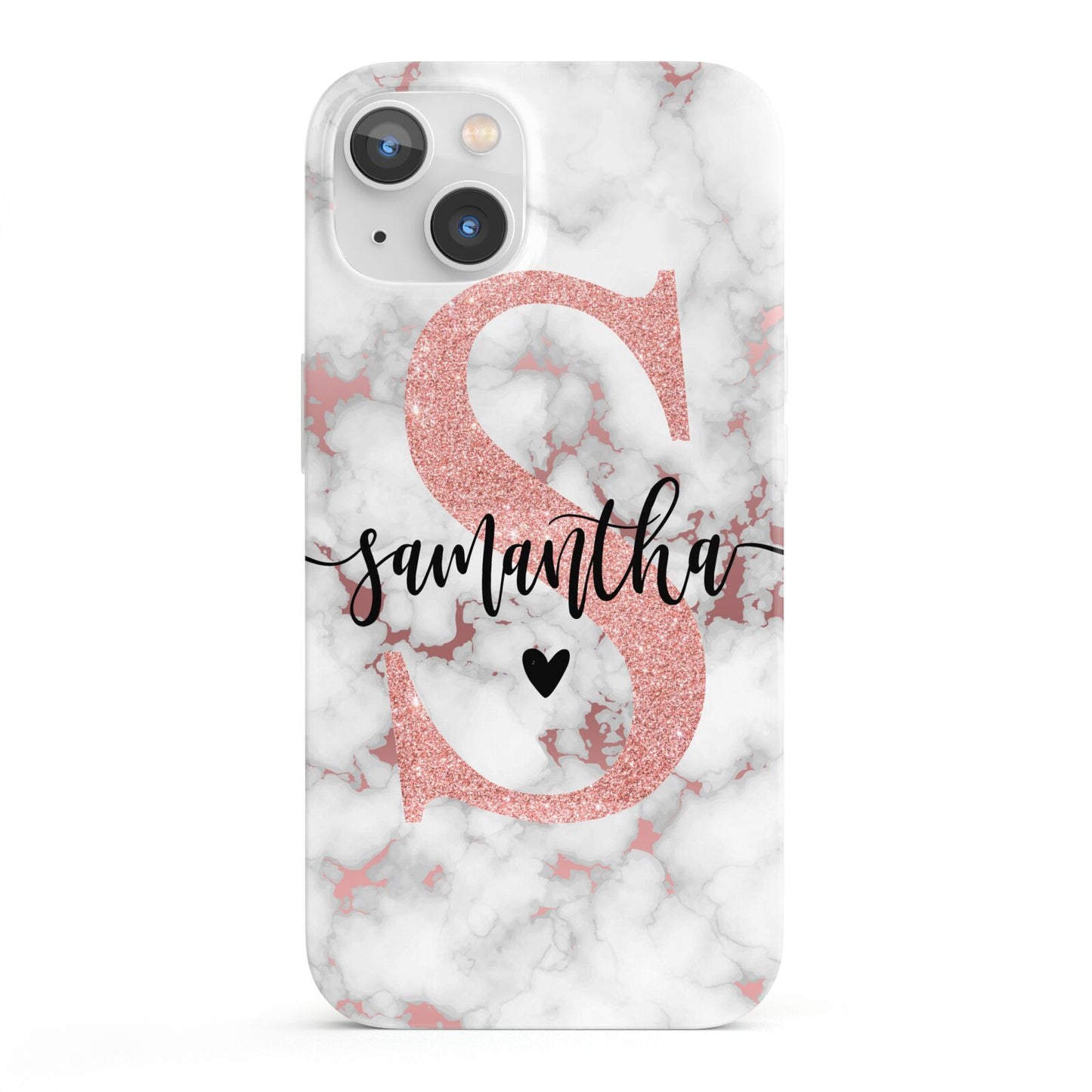 Rose Gold Personalised Marble Glitter Initial Name iPhone 13 Full Wrap 3D Snap Case