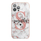 Rose Gold Personalised Marble Glitter Initial Name iPhone 13 Pro Max TPU Impact Case with Pink Edges