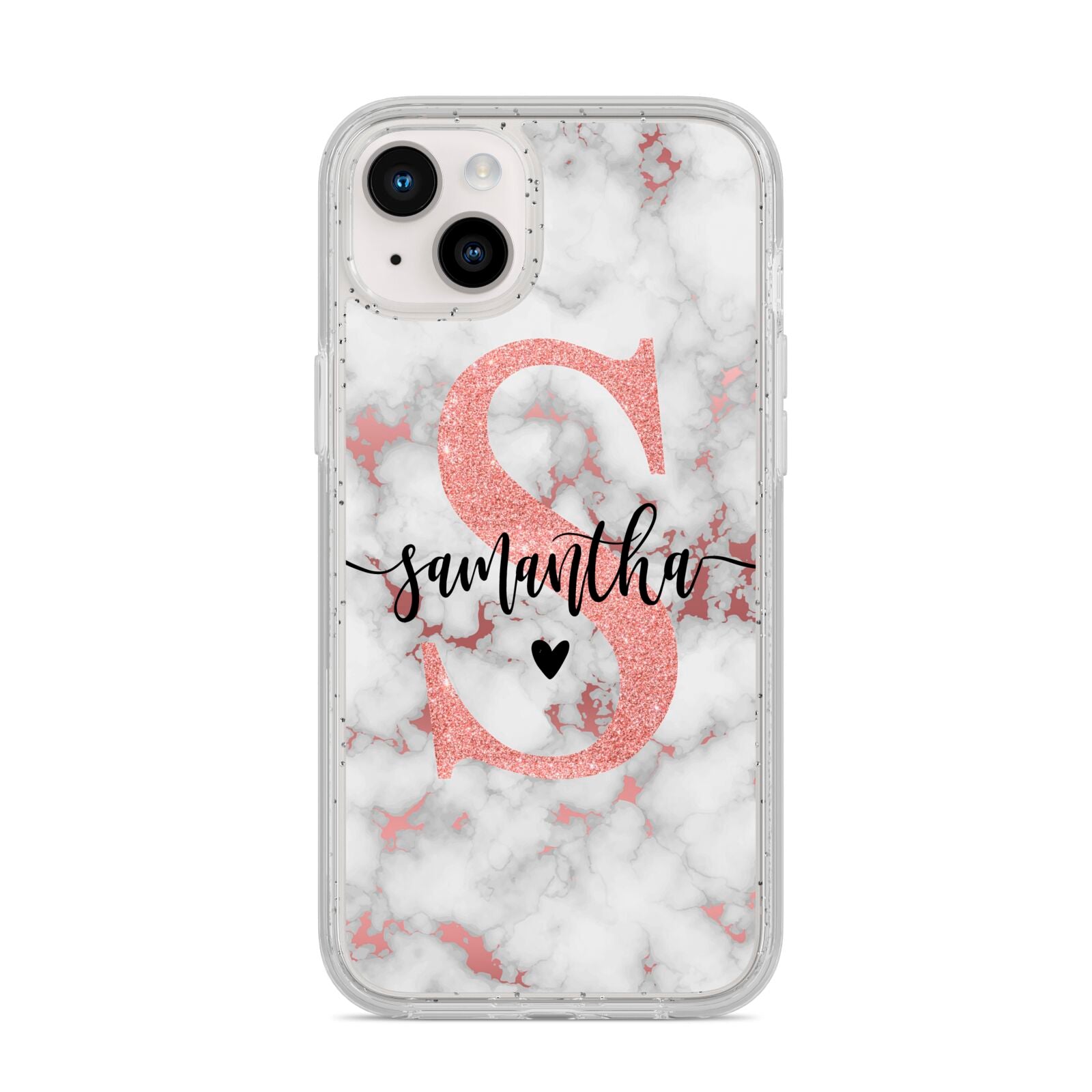 Rose Gold Personalised Marble Glitter Initial Name iPhone 14 Plus Glitter Tough Case Starlight