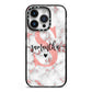 Rose Gold Personalised Marble Glitter Initial Name iPhone 14 Pro Black Impact Case on Silver phone