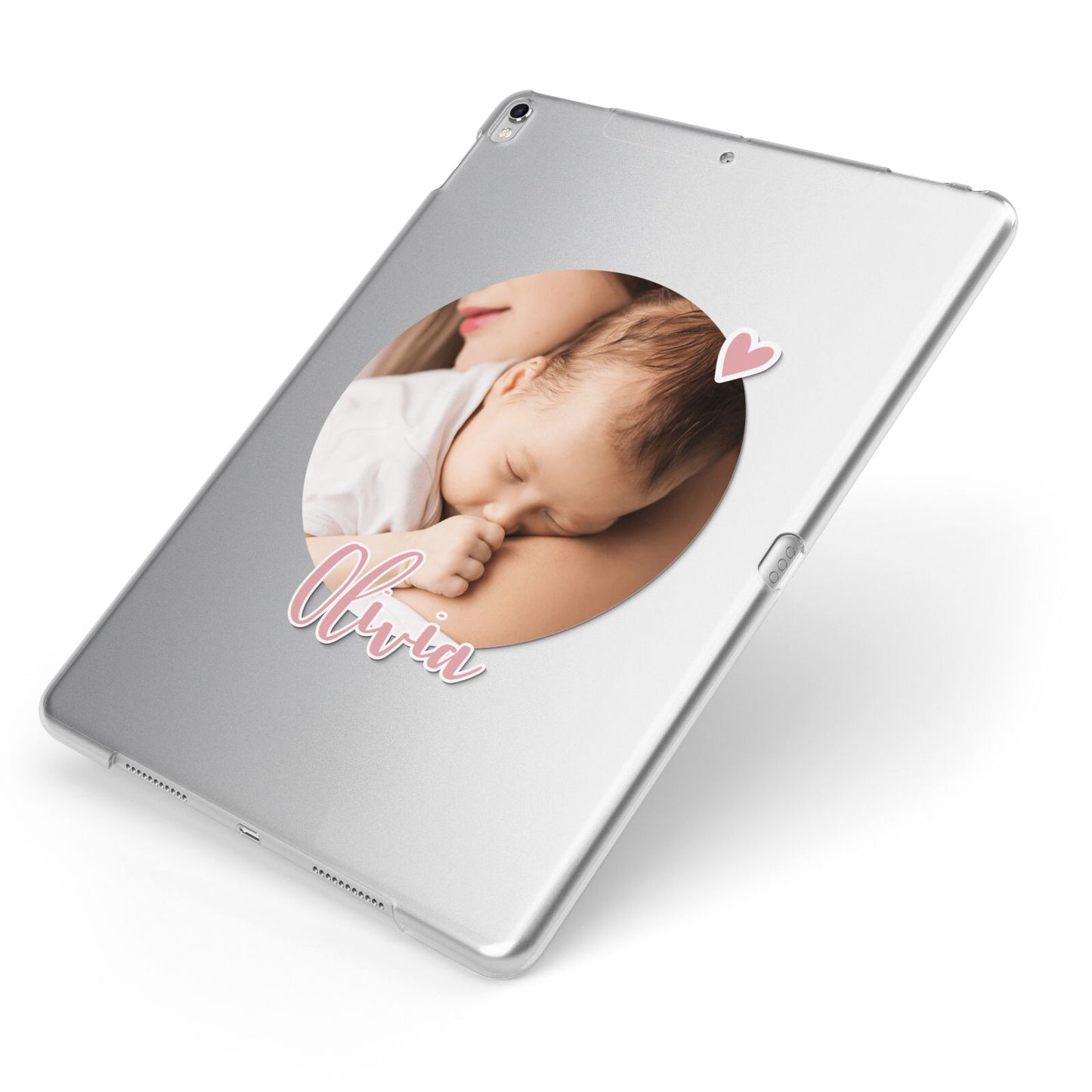 Round Photo Love Upload Apple iPad Case on Silver iPad Side View