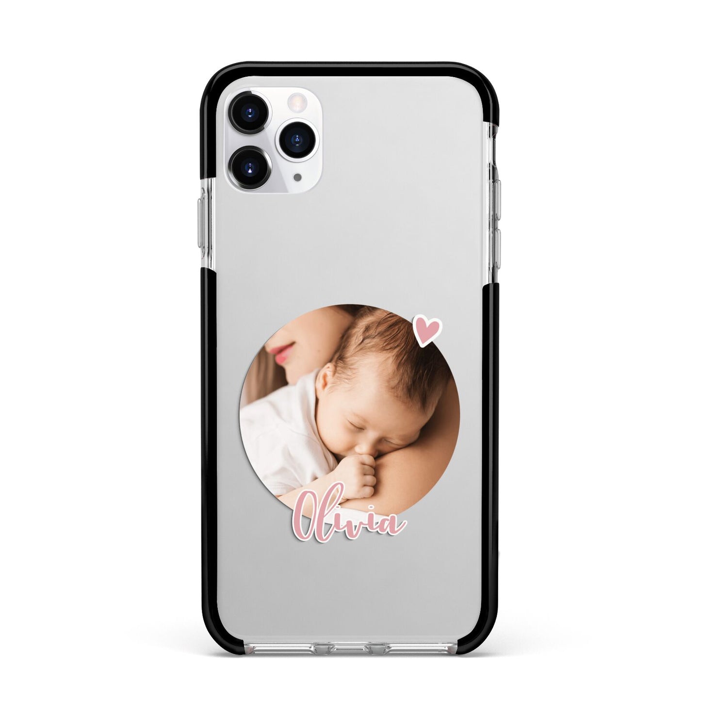Round Photo Love Upload Apple iPhone 11 Pro Max in Silver with Black Impact Case