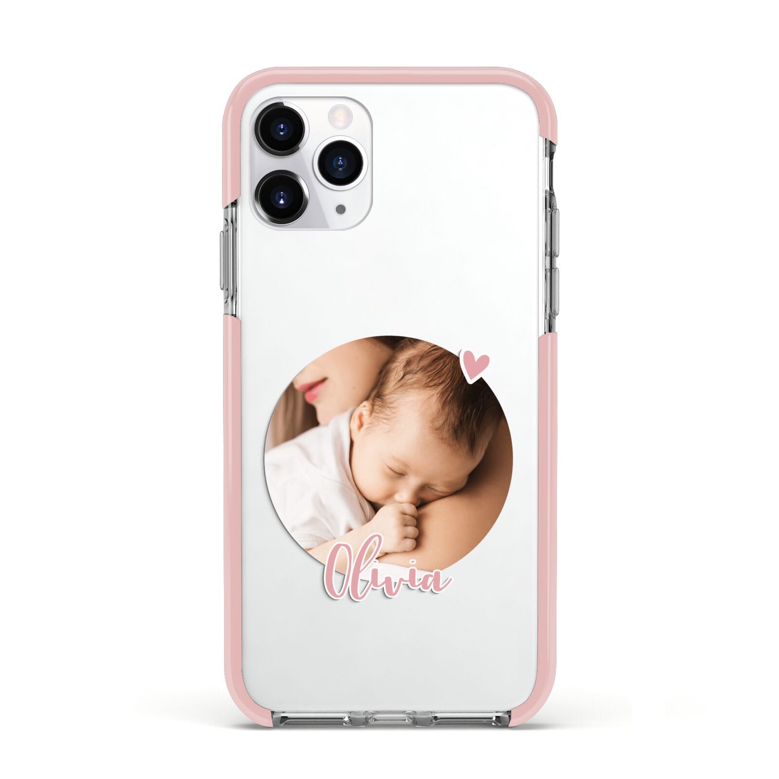Round Photo Love Upload Apple iPhone 11 Pro in Silver with Pink Impact Case