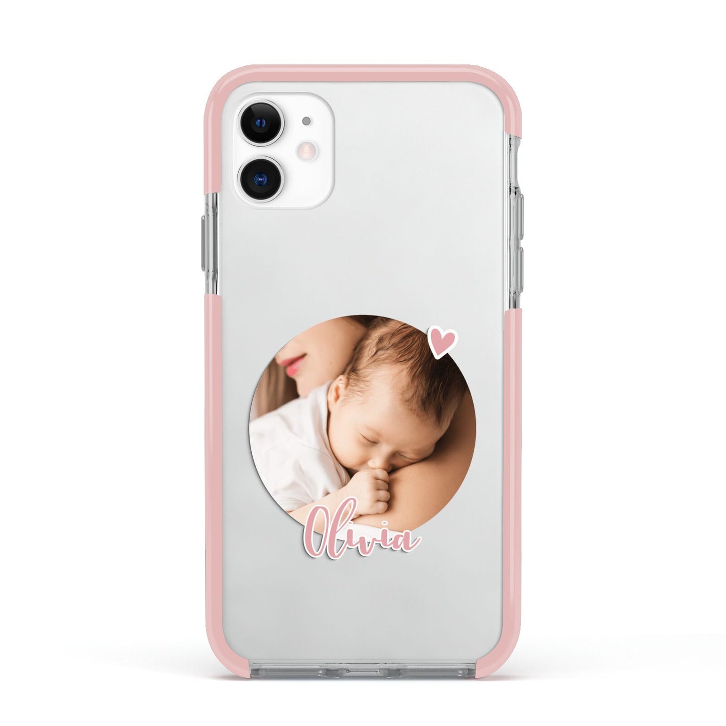 Round Photo Love Upload Apple iPhone 11 in White with Pink Impact Case