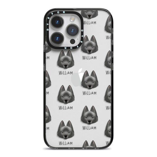 Schipperke Icon with Name iPhone 14 Pro Max Black Impact Case on Silver phone