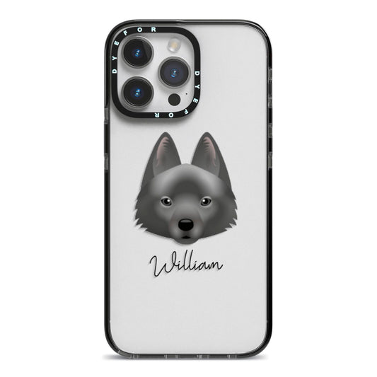 Schipperke Personalised iPhone 14 Pro Max Black Impact Case on Silver phone