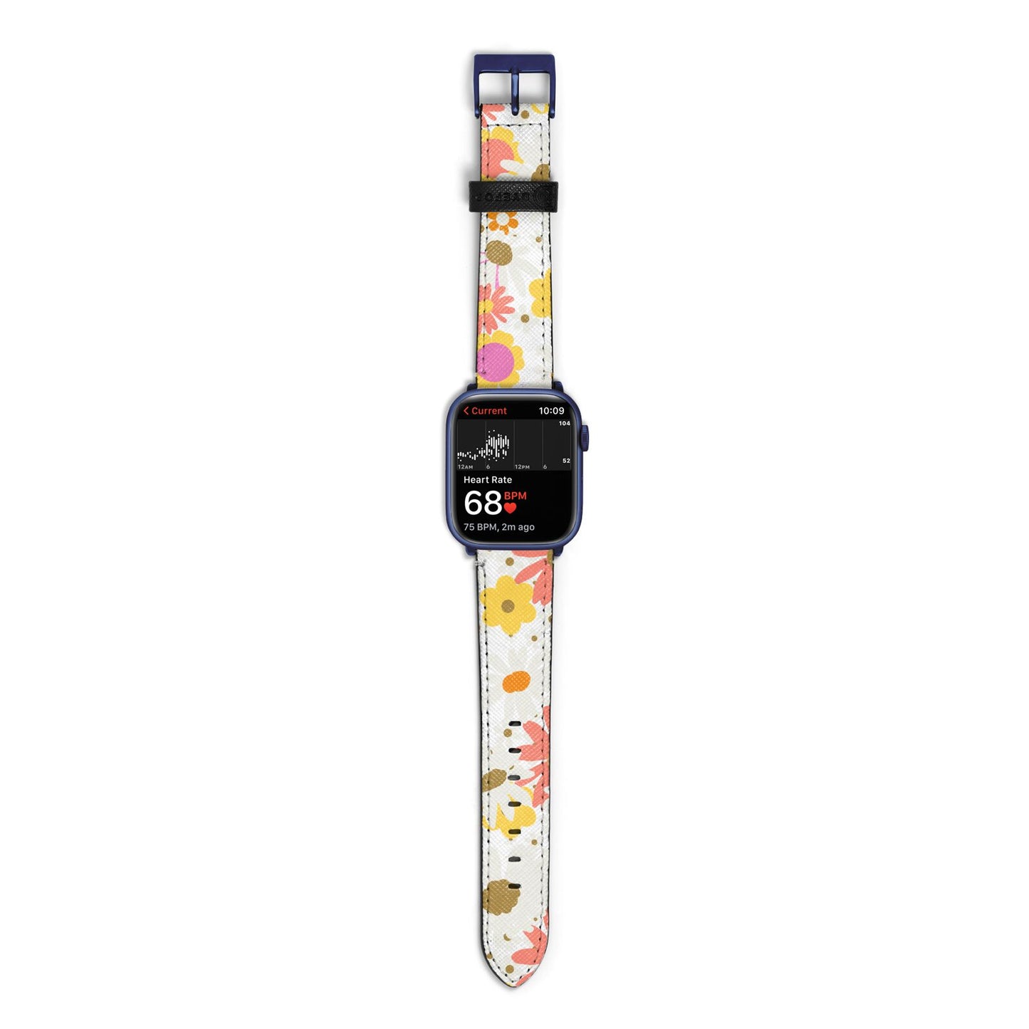 Seventies Floral Apple Watch Strap Size 38mm with Blue Hardware