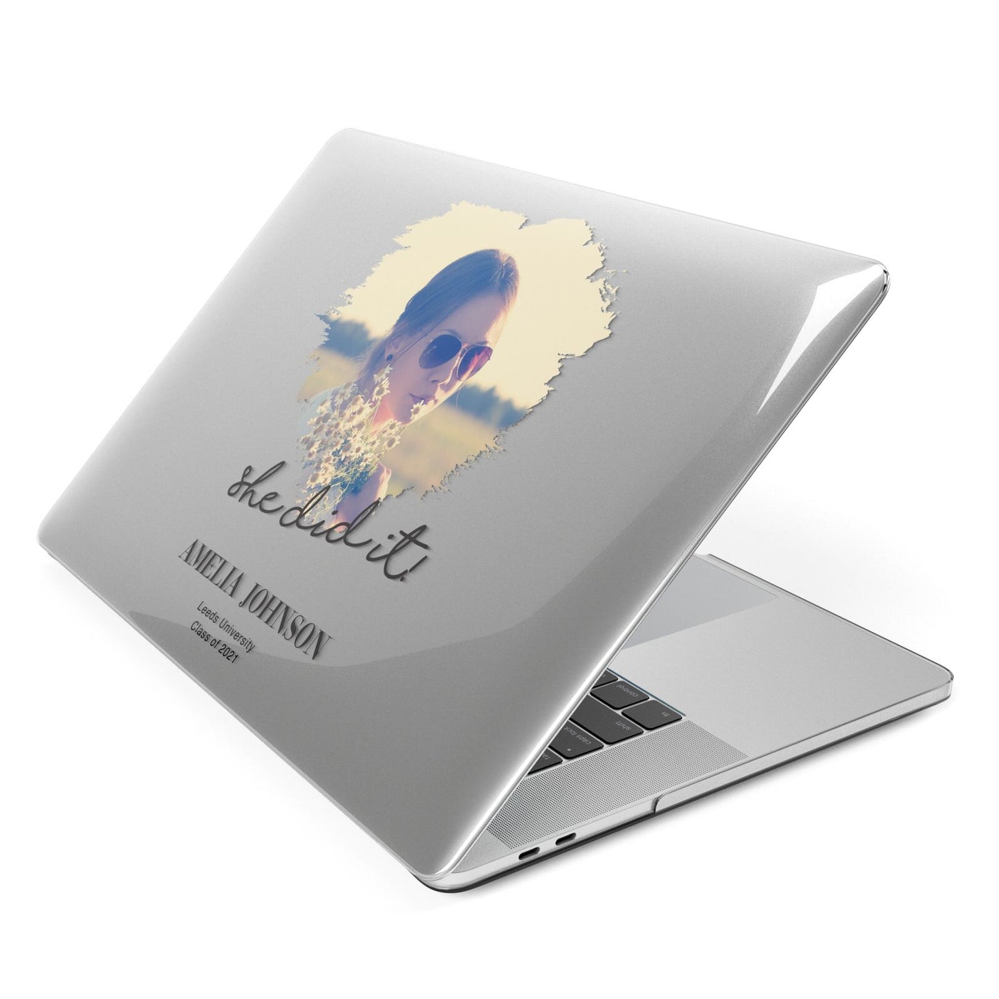 She Did It Graduation Photo with Name Apple MacBook Case Side View
