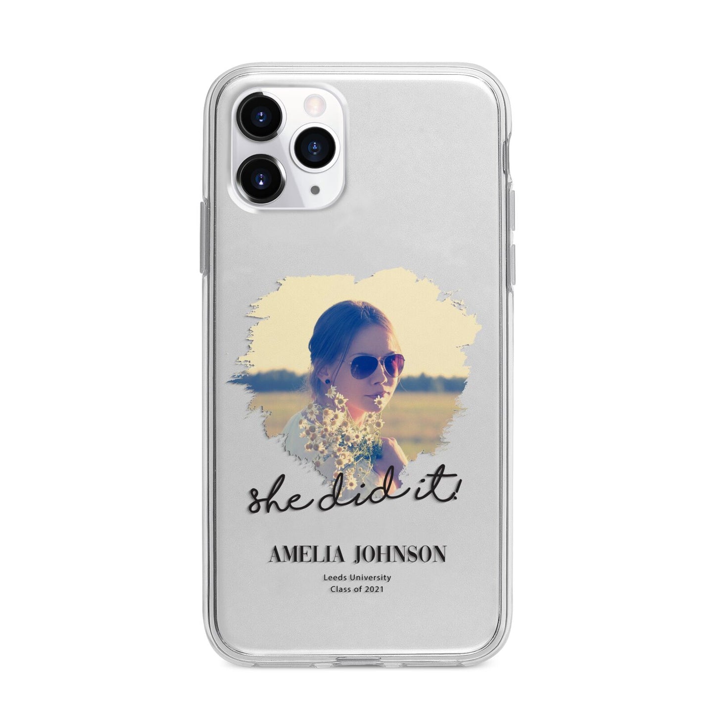 She Did It Graduation Photo with Name Apple iPhone 11 Pro Max in Silver with Bumper Case