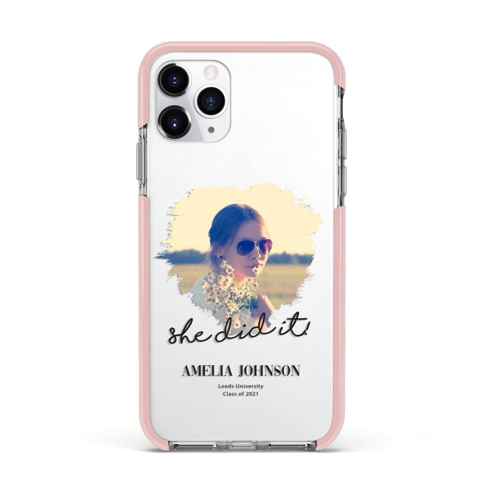 She Did It Graduation Photo with Name Apple iPhone 11 Pro in Silver with Pink Impact Case