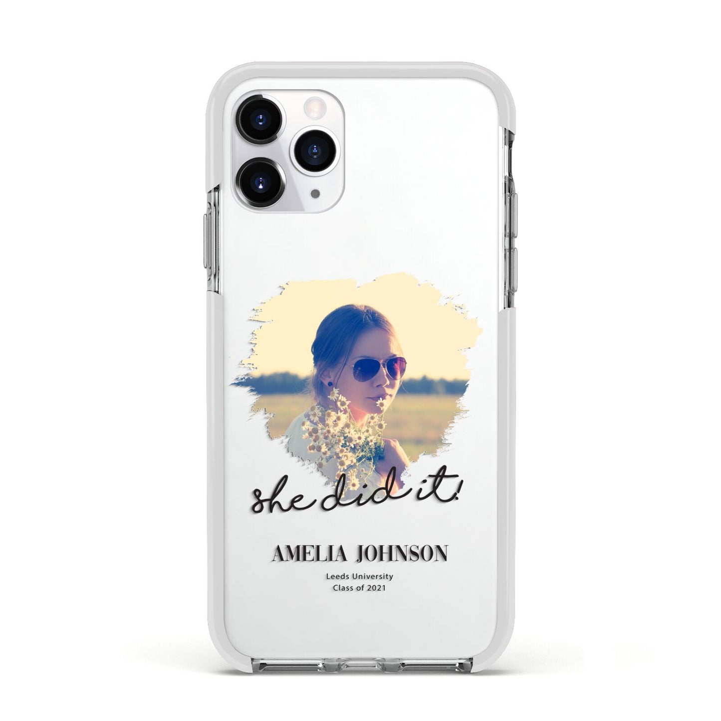 She Did It Graduation Photo with Name Apple iPhone 11 Pro in Silver with White Impact Case