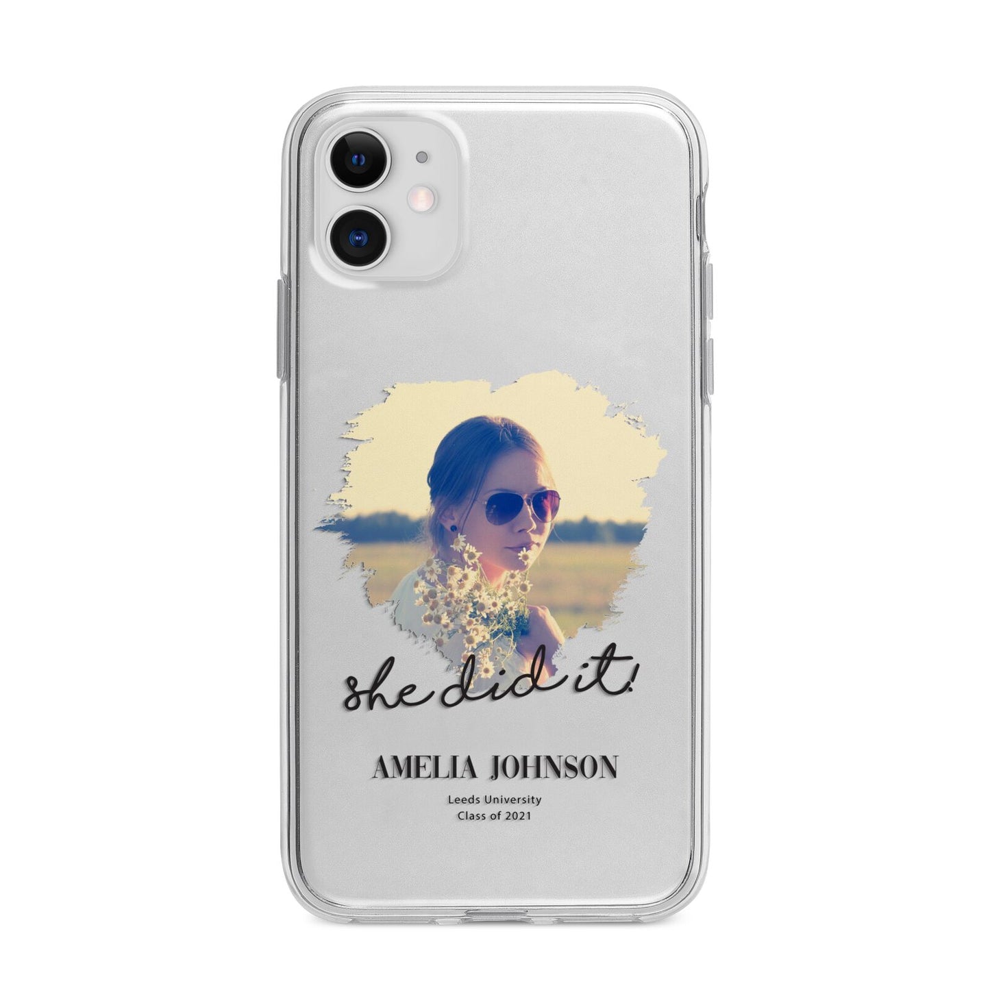 She Did It Graduation Photo with Name Apple iPhone 11 in White with Bumper Case