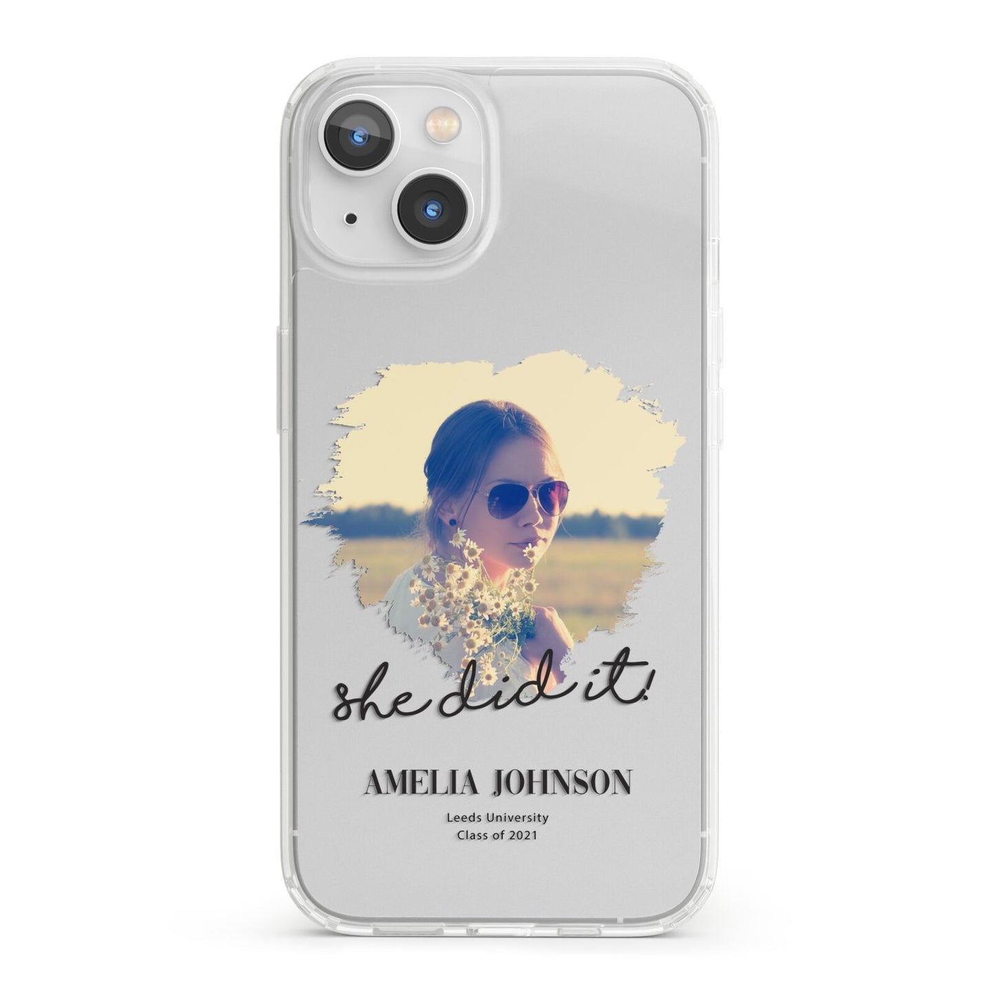 She Did It Graduation Photo with Name iPhone 13 Clear Bumper Case