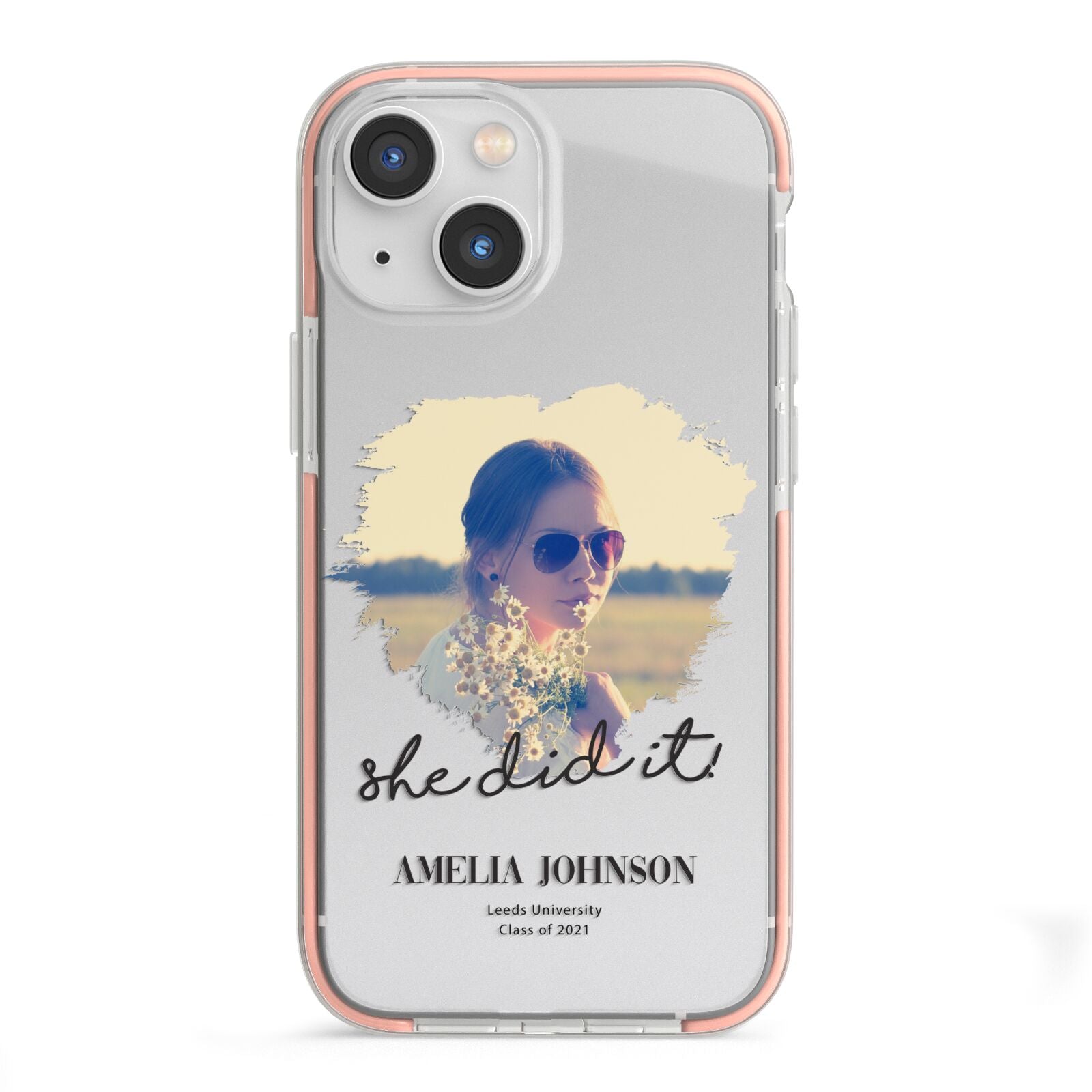 She Did It Graduation Photo with Name iPhone 13 Mini TPU Impact Case with Pink Edges