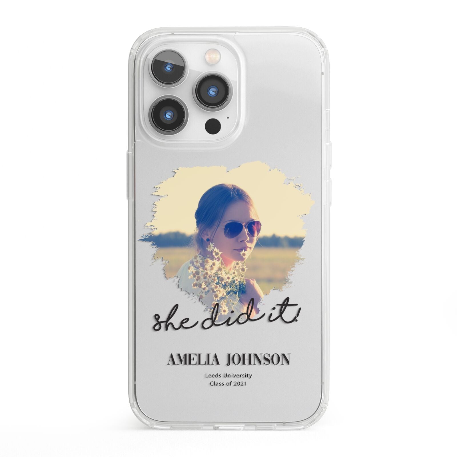 She Did It Graduation Photo with Name iPhone 13 Pro Clear Bumper Case