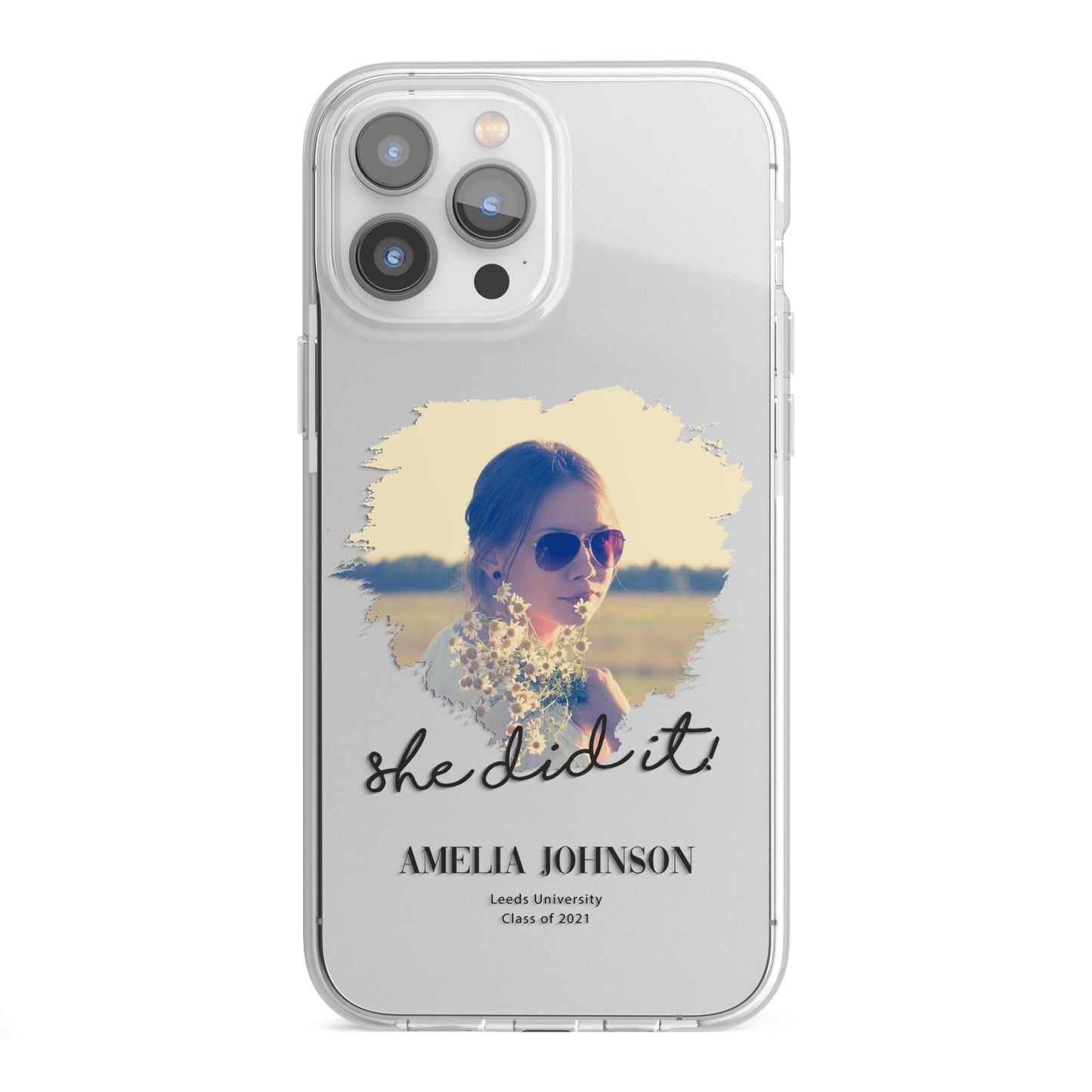 She Did It Graduation Photo with Name iPhone 13 Pro Max TPU Impact Case with White Edges
