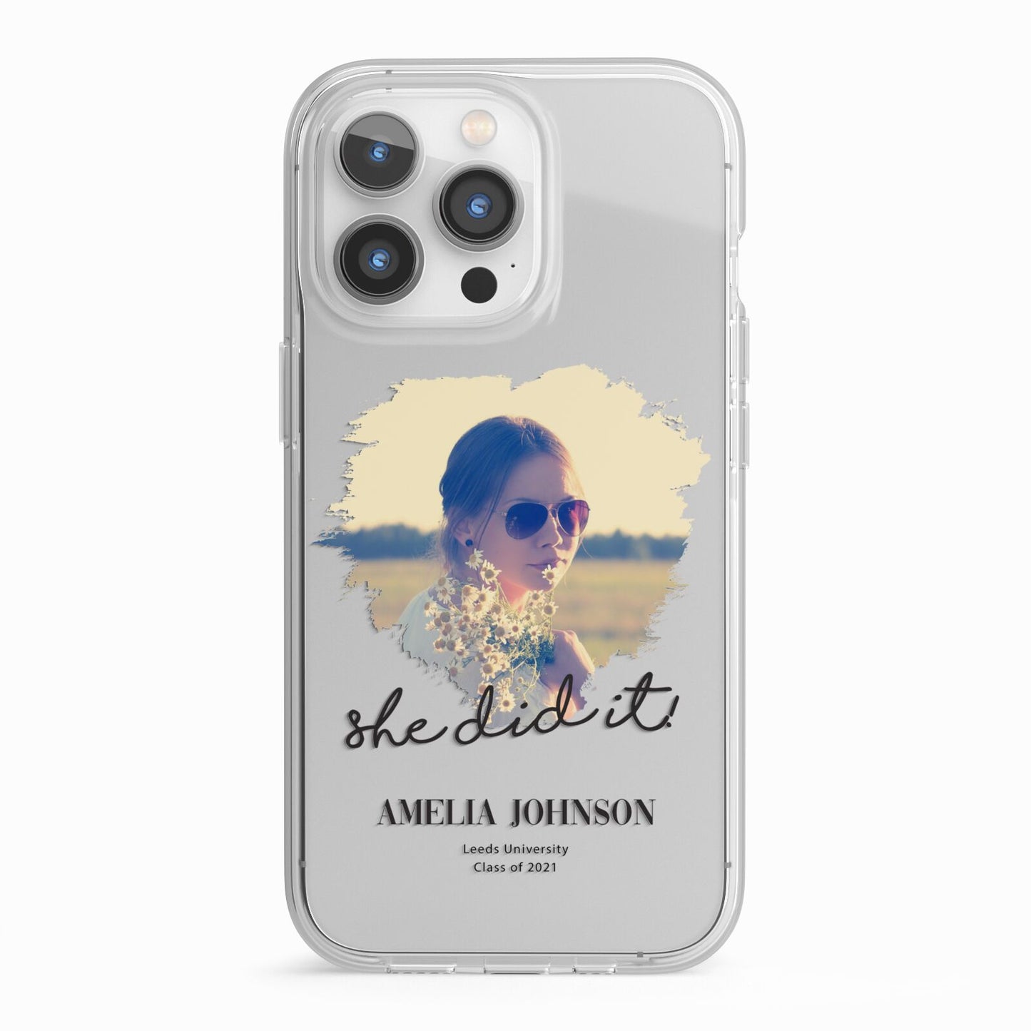 She Did It Graduation Photo with Name iPhone 13 Pro TPU Impact Case with White Edges
