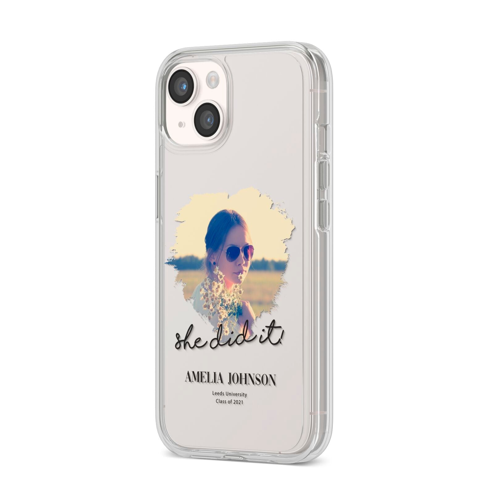 She Did It Graduation Photo with Name iPhone 14 Clear Tough Case Starlight Angled Image