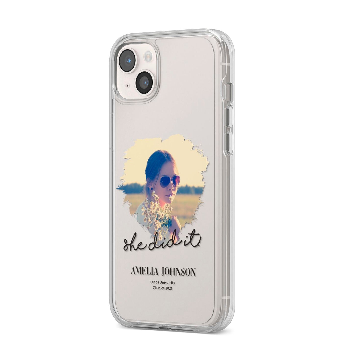 She Did It Graduation Photo with Name iPhone 14 Plus Clear Tough Case Starlight Angled Image