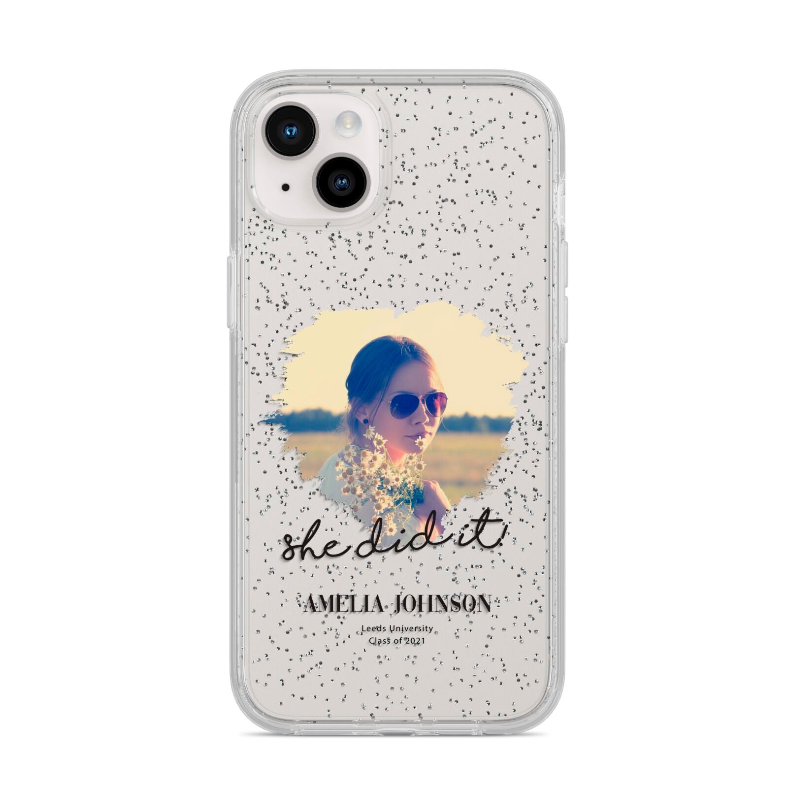 She Did It Graduation Photo with Name iPhone 14 Plus Glitter Tough Case Starlight