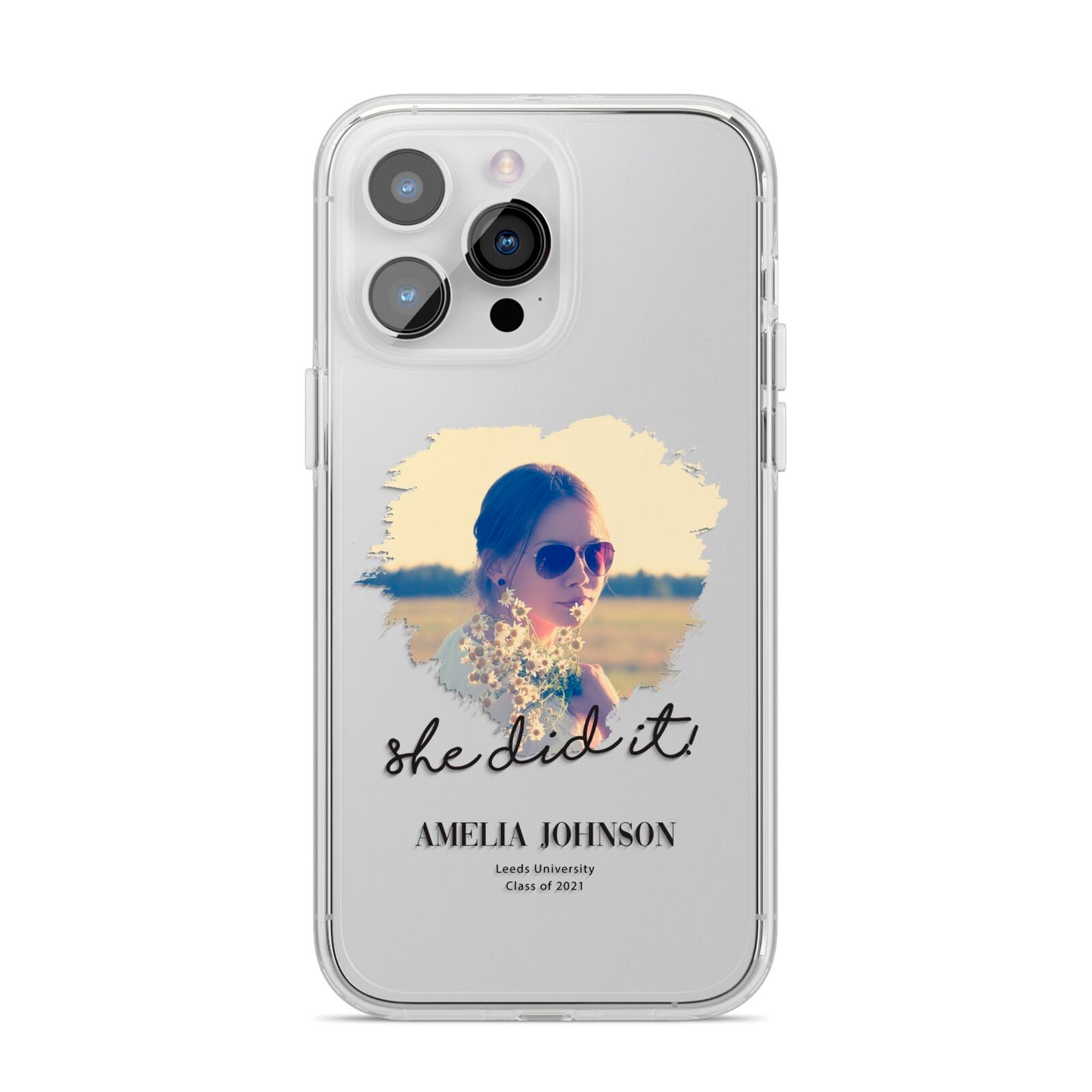 She Did It Graduation Photo with Name iPhone 14 Pro Max Clear Tough Case Silver