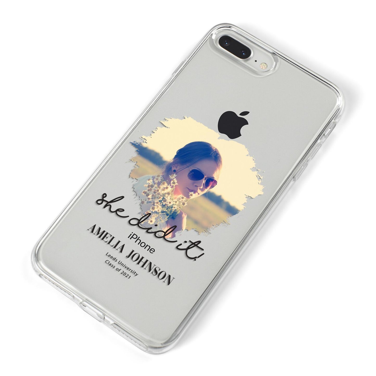 She Did It Graduation Photo with Name iPhone 8 Plus Bumper Case on Silver iPhone Alternative Image