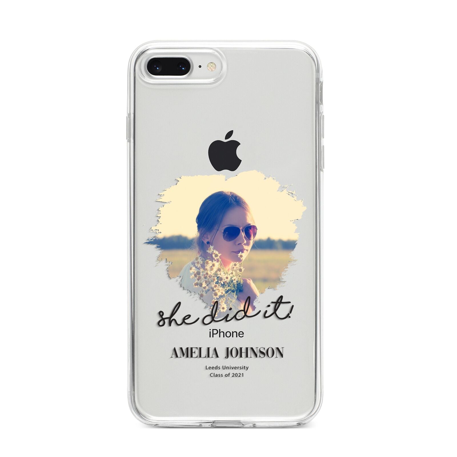 She Did It Graduation Photo with Name iPhone 8 Plus Bumper Case on Silver iPhone