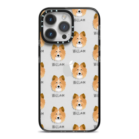 Shetland Sheepdog Icon with Name iPhone 14 Pro Max Black Impact Case on Silver phone