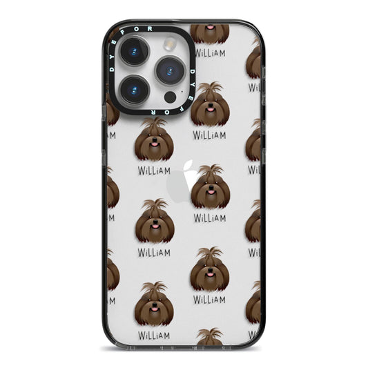 Shih Tzu Icon with Name iPhone 14 Pro Max Black Impact Case on Silver phone