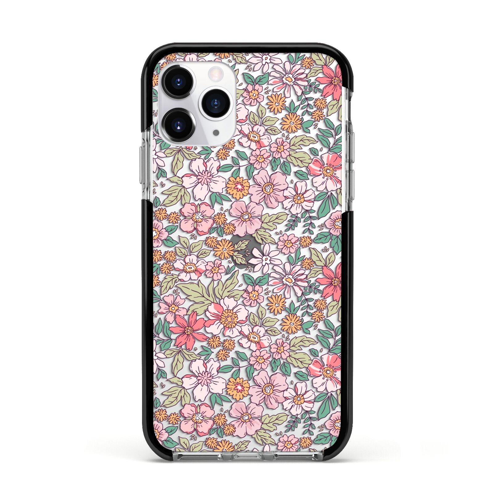Small Floral Pattern Apple iPhone 11 Pro in Silver with Black Impact Case