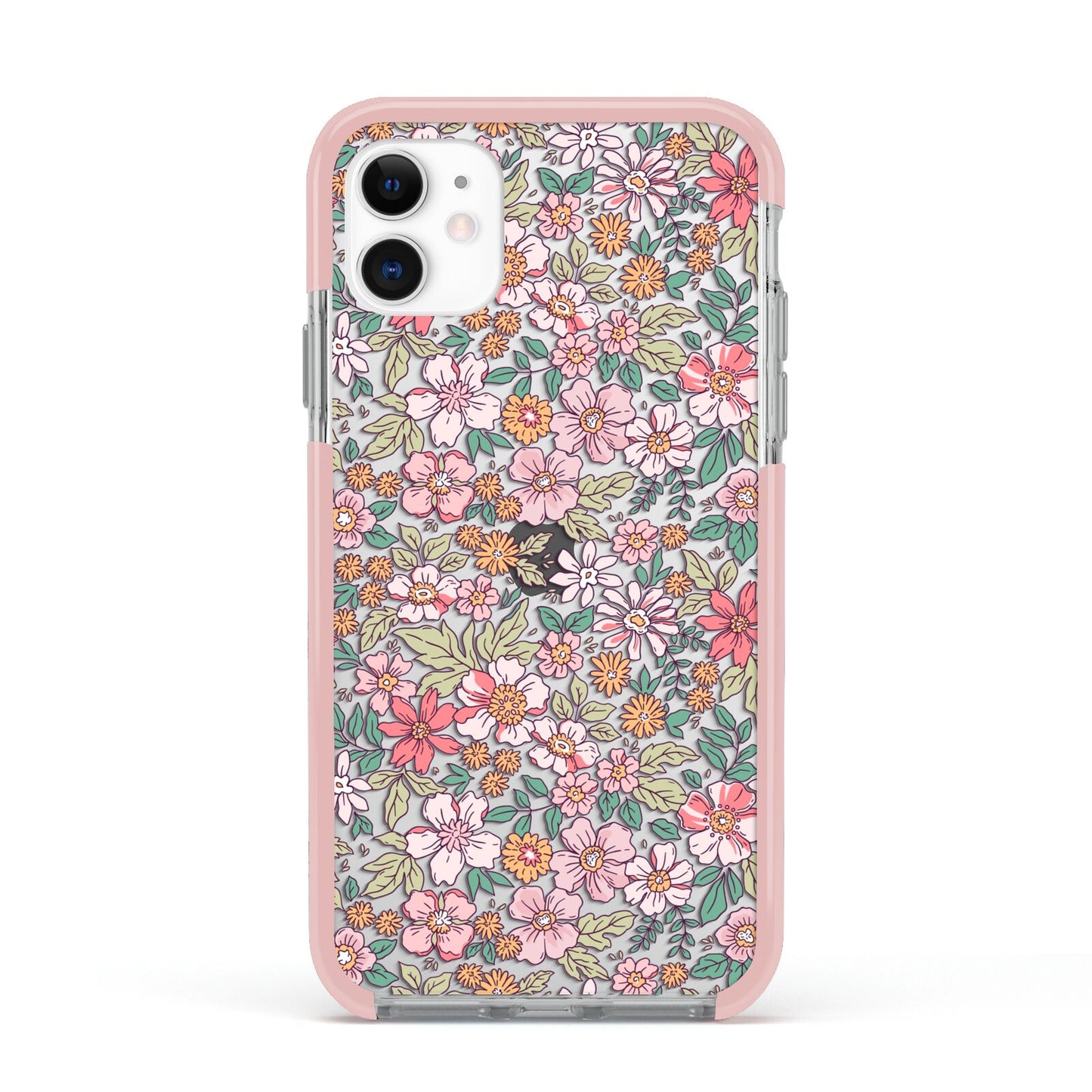 Small Floral Pattern Apple iPhone 11 in White with Pink Impact Case