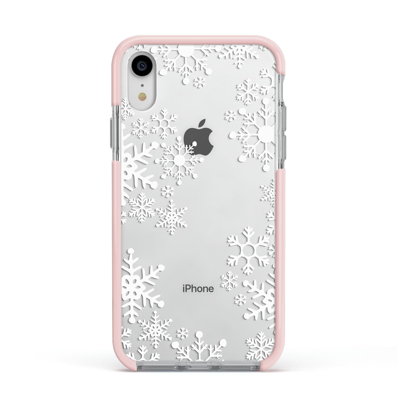 Snowflake Apple iPhone XR Impact Case Pink Edge on Silver Phone