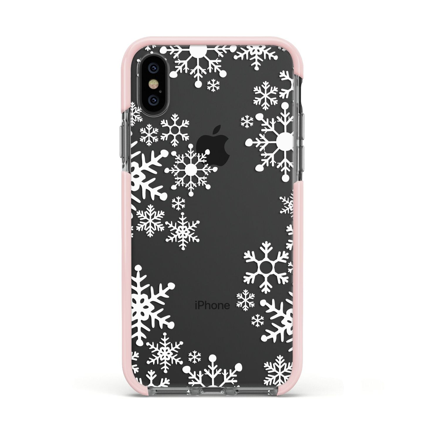 Snowflake Apple iPhone Xs Impact Case Pink Edge on Black Phone