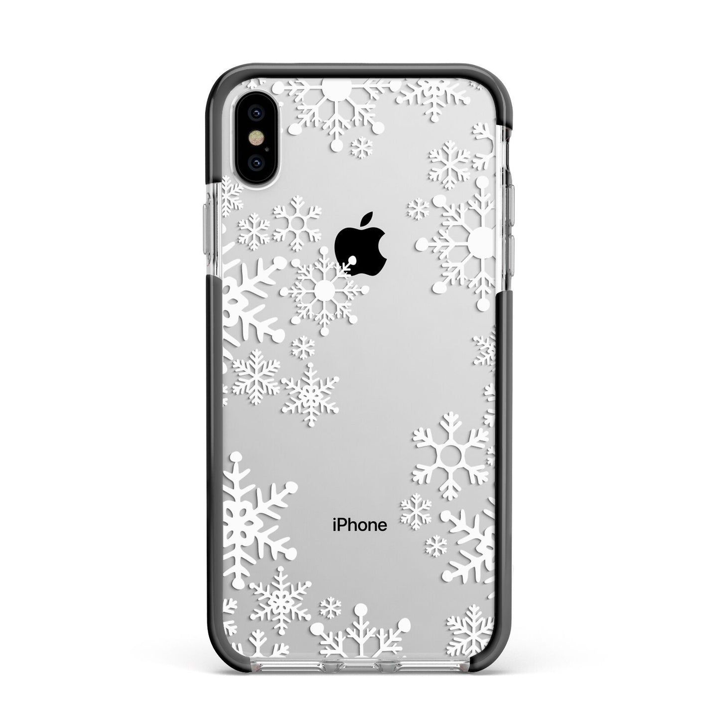 Snowflake Apple iPhone Xs Max Impact Case Black Edge on Silver Phone