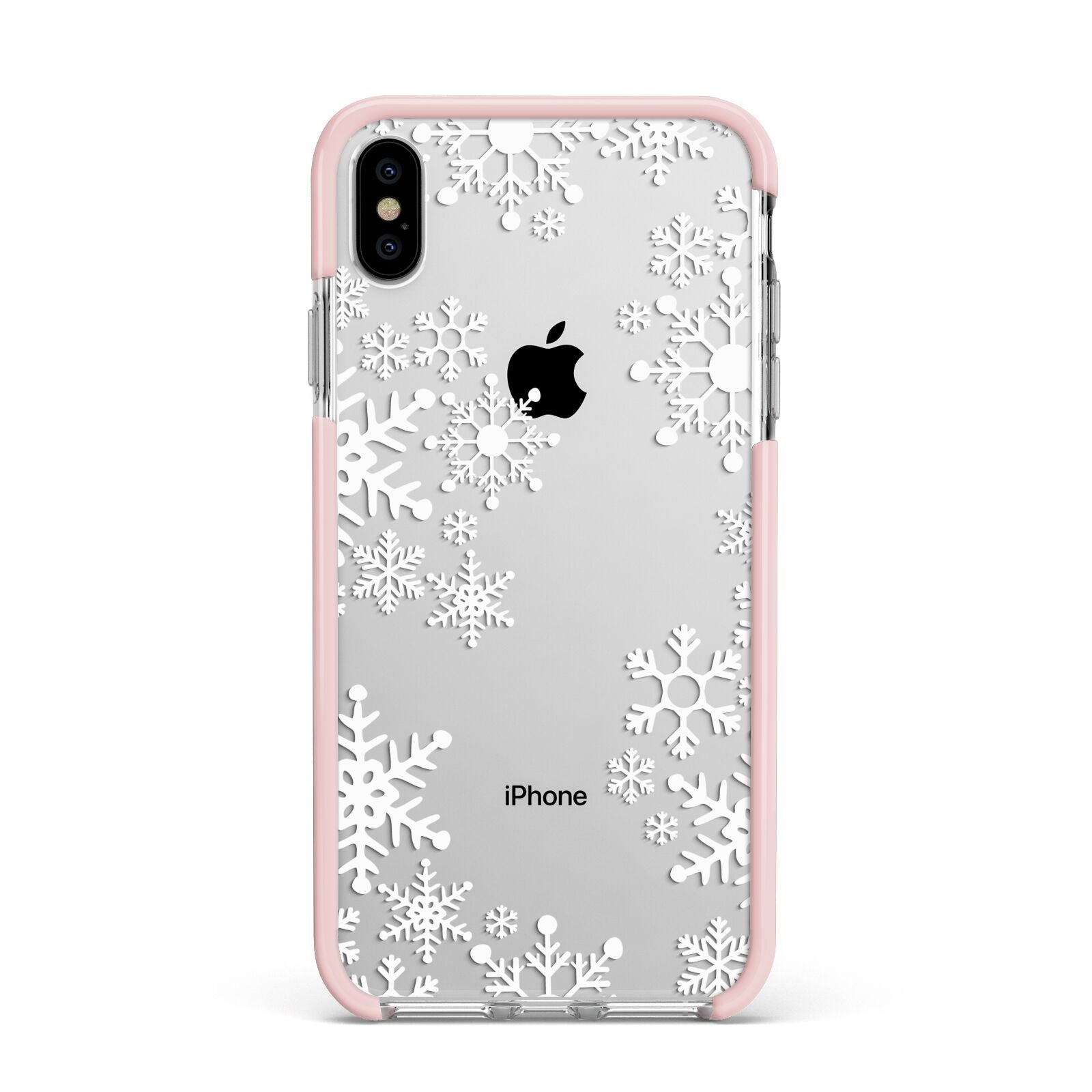 Snowflake Apple iPhone Xs Max Impact Case Pink Edge on Silver Phone