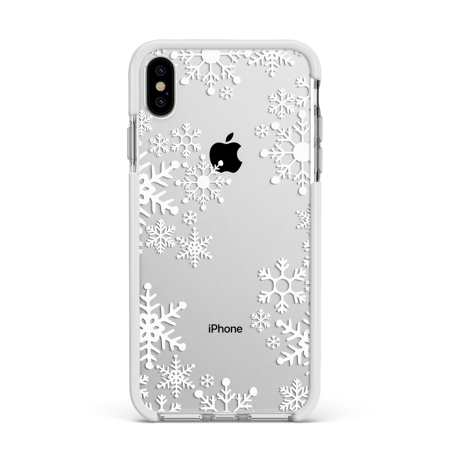 Snowflake Apple iPhone Xs Max Impact Case White Edge on Silver Phone