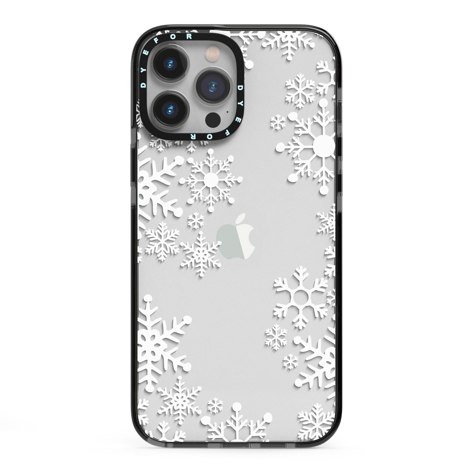 Snowflake iPhone 13 Pro Max Black Impact Case on Silver phone