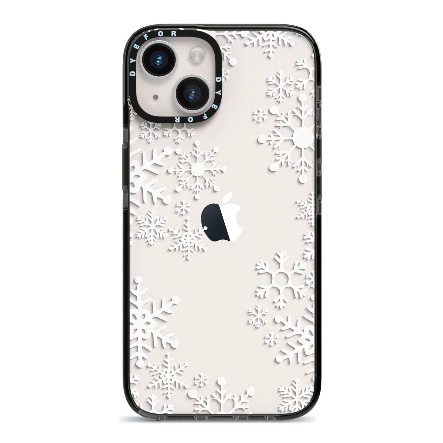 Snowflake iPhone 14 Black Impact Case on Silver phone
