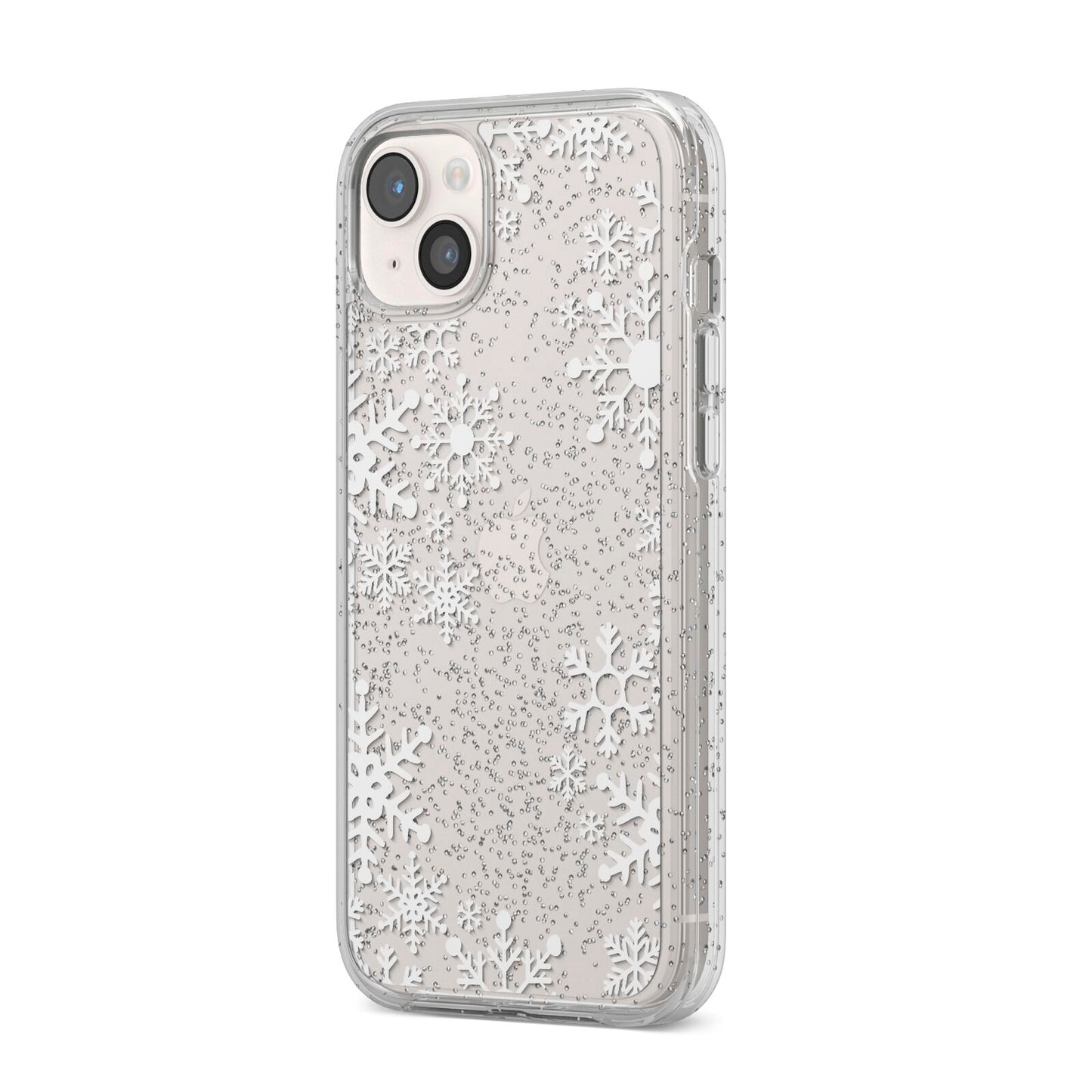 Snowflake iPhone 14 Plus Glitter Tough Case Starlight Angled Image