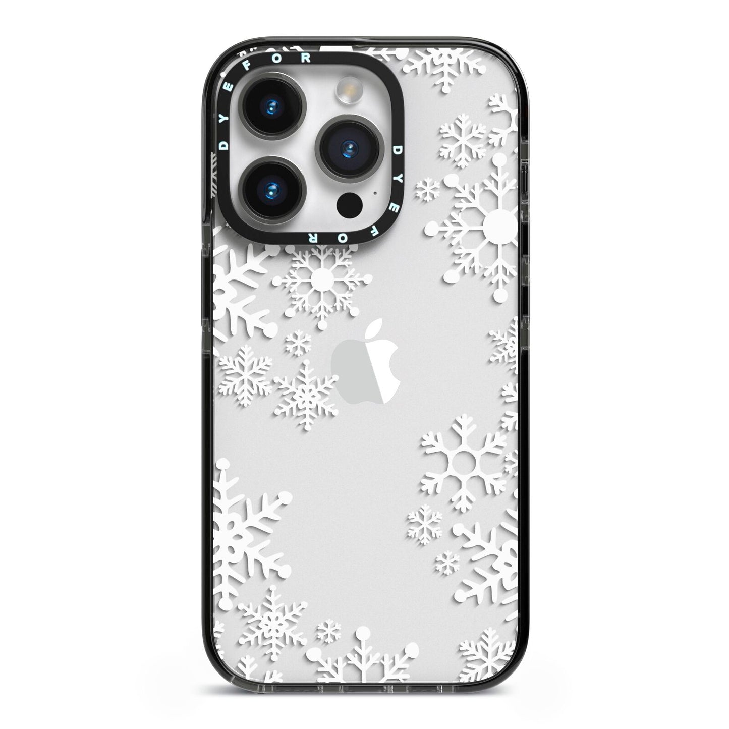 Snowflake iPhone 14 Pro Black Impact Case on Silver phone