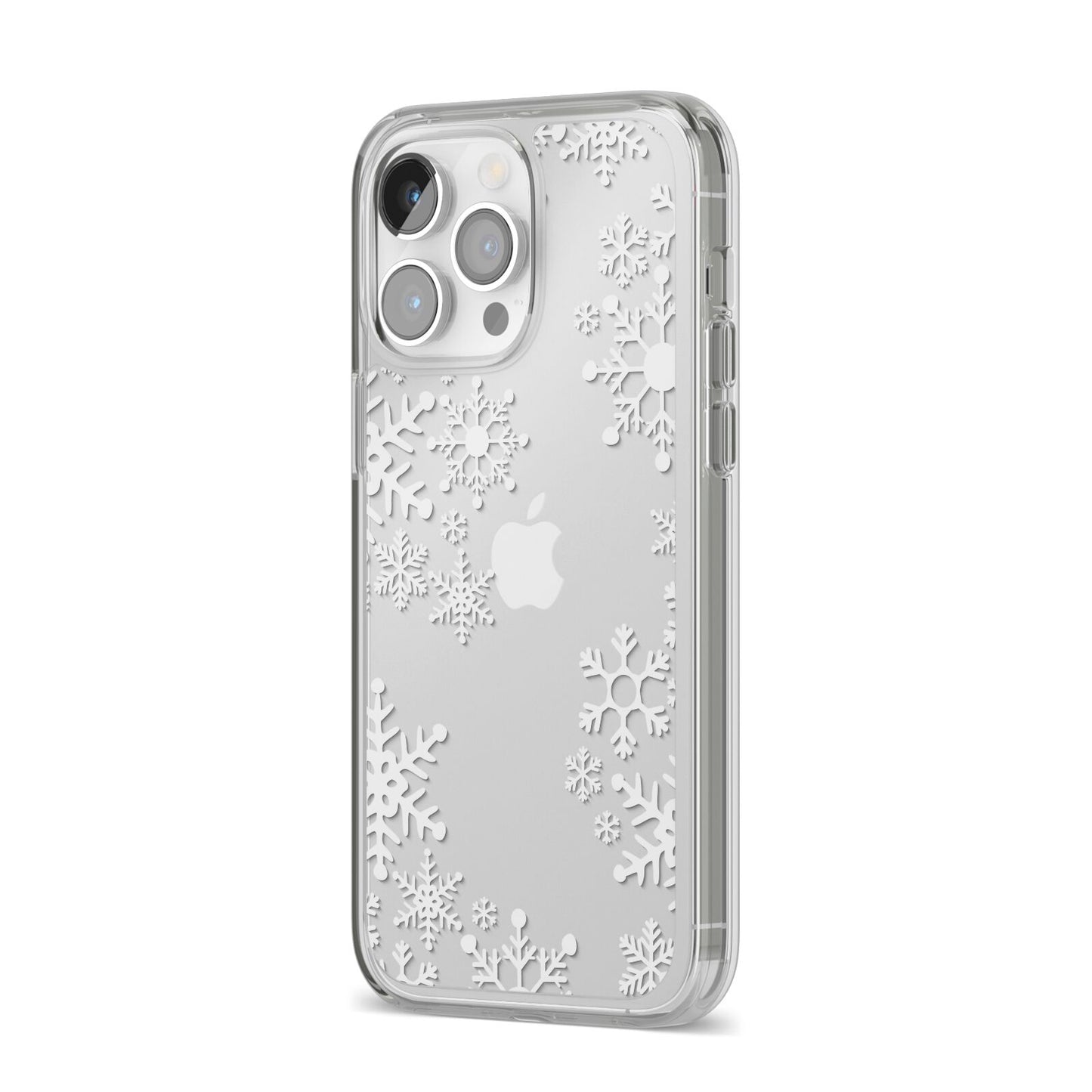Snowflake iPhone 14 Pro Max Clear Tough Case Silver Angled Image