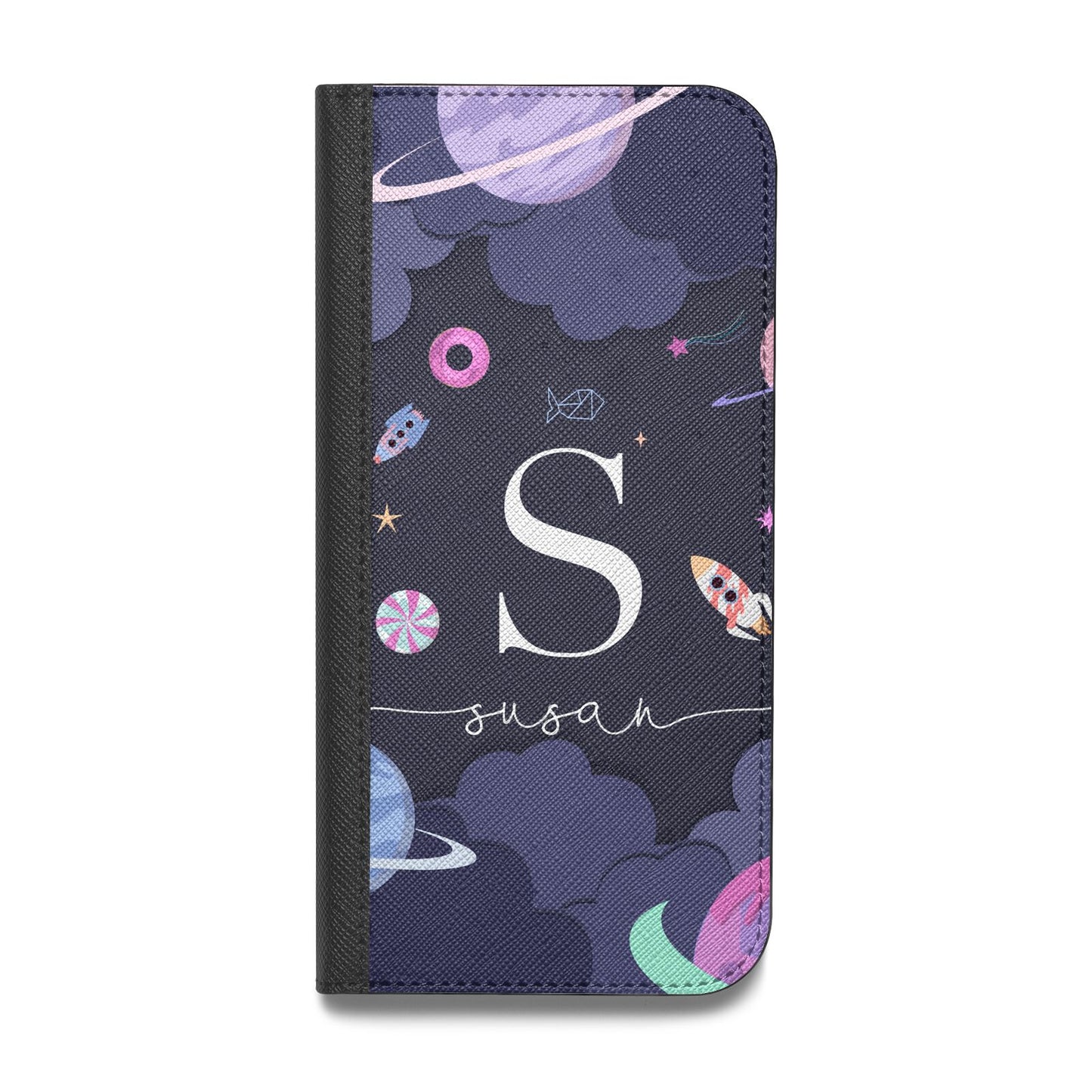 Space Personalised Initial Name Vegan Leather Flip Samsung Case