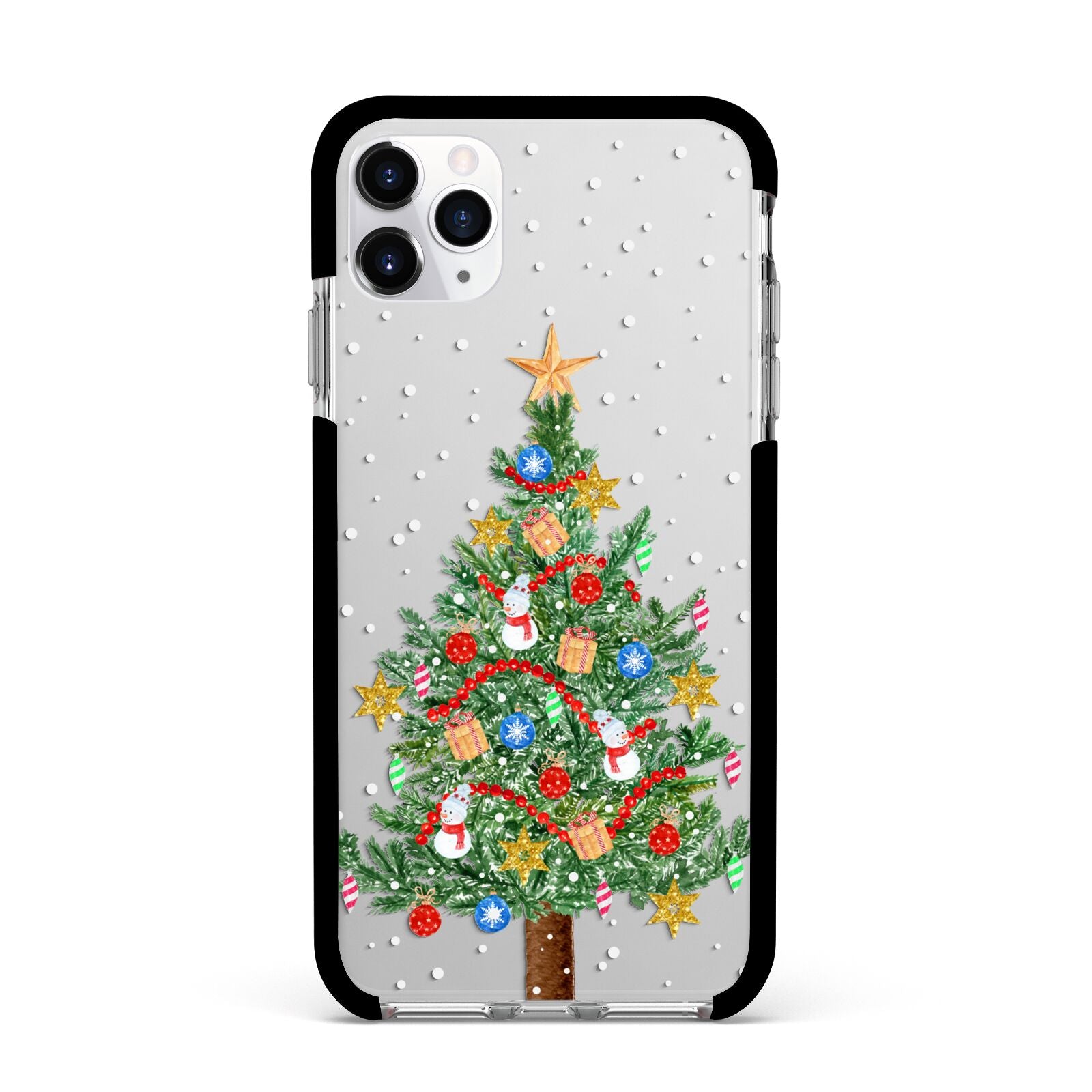 Sparkling Christmas Tree Apple iPhone 11 Pro Max in Silver with Black Impact Case