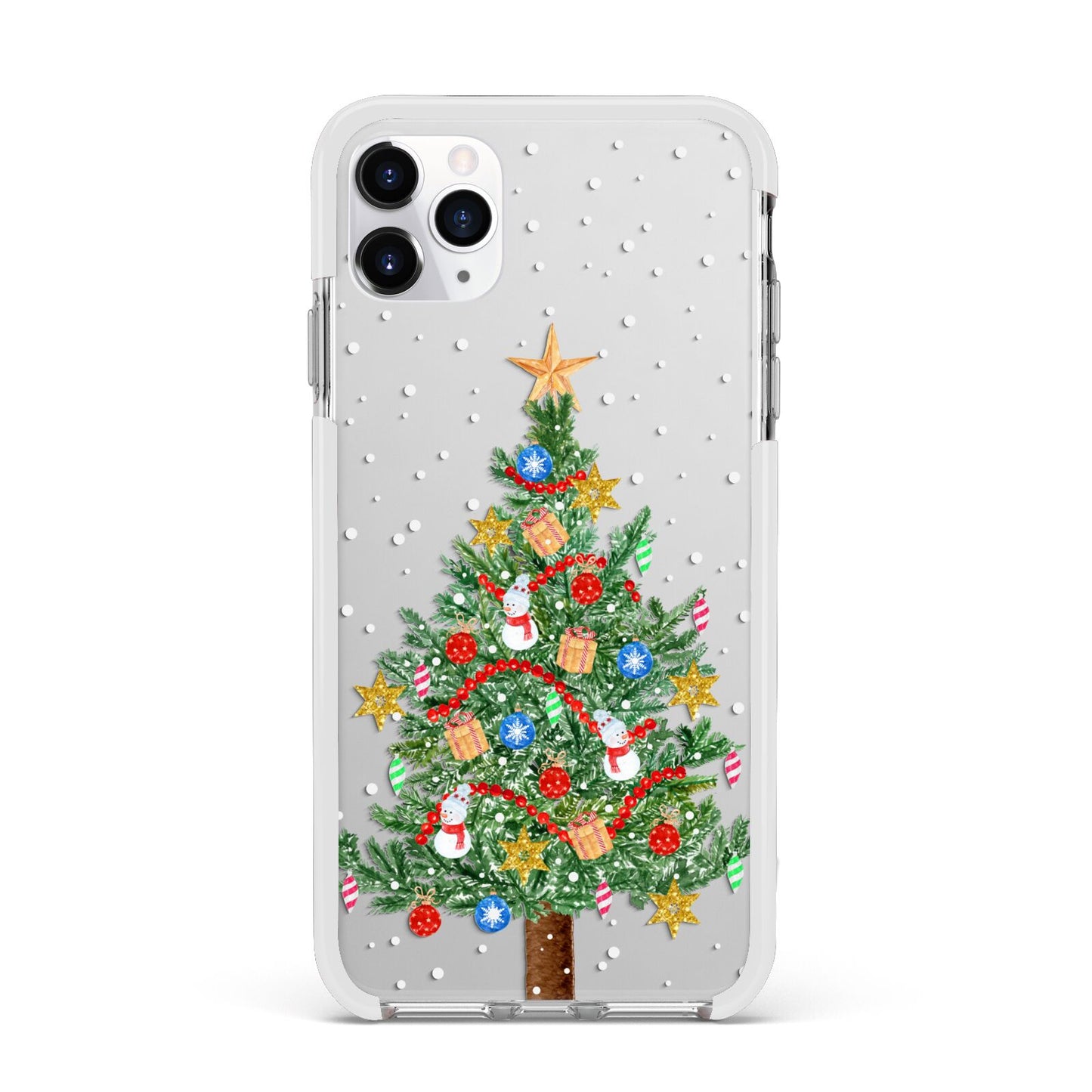 Sparkling Christmas Tree Apple iPhone 11 Pro Max in Silver with White Impact Case