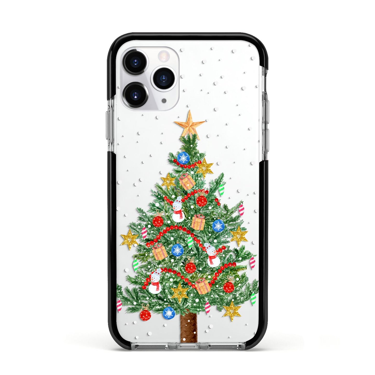 Sparkling Christmas Tree Apple iPhone 11 Pro in Silver with Black Impact Case