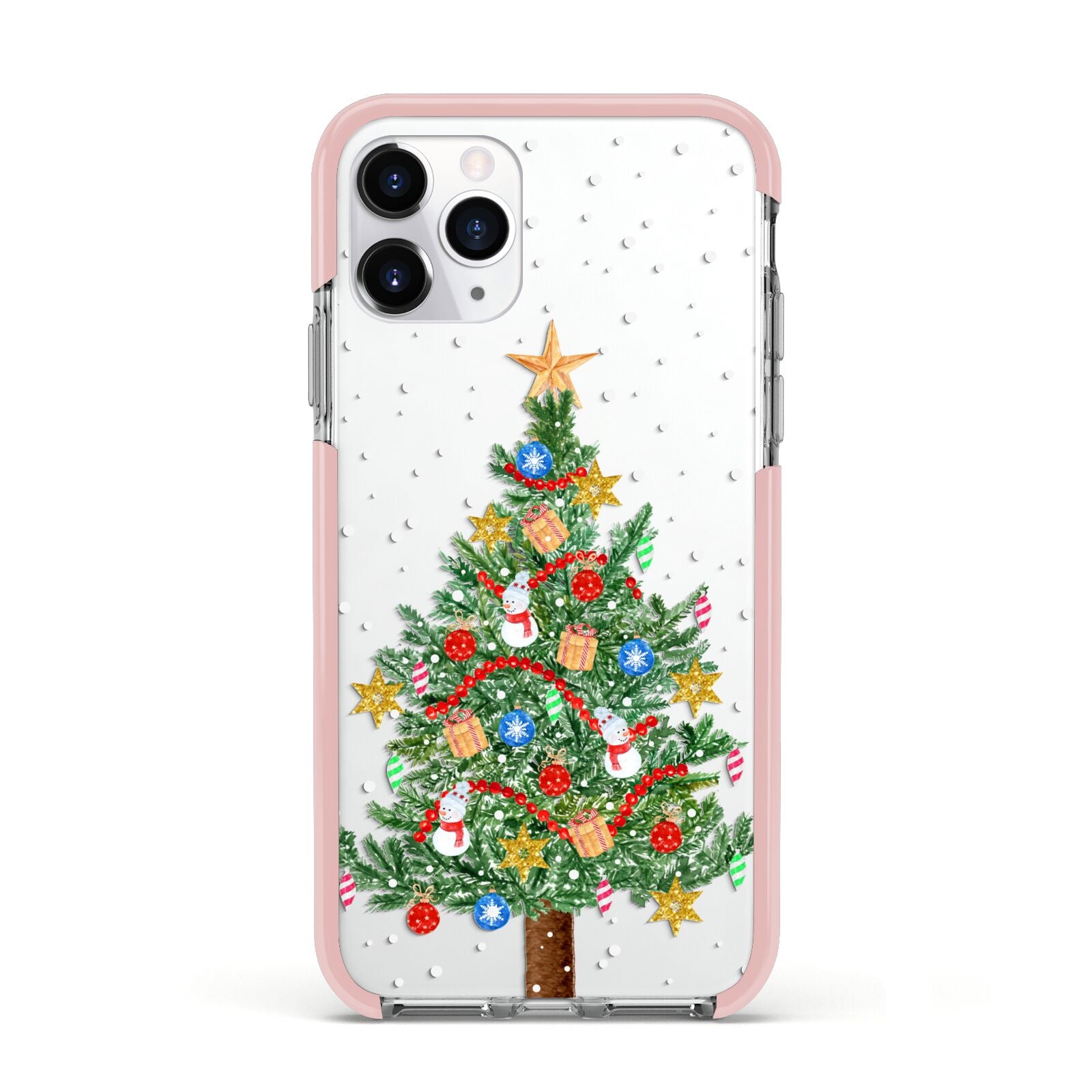 Sparkling Christmas Tree Apple iPhone 11 Pro in Silver with Pink Impact Case