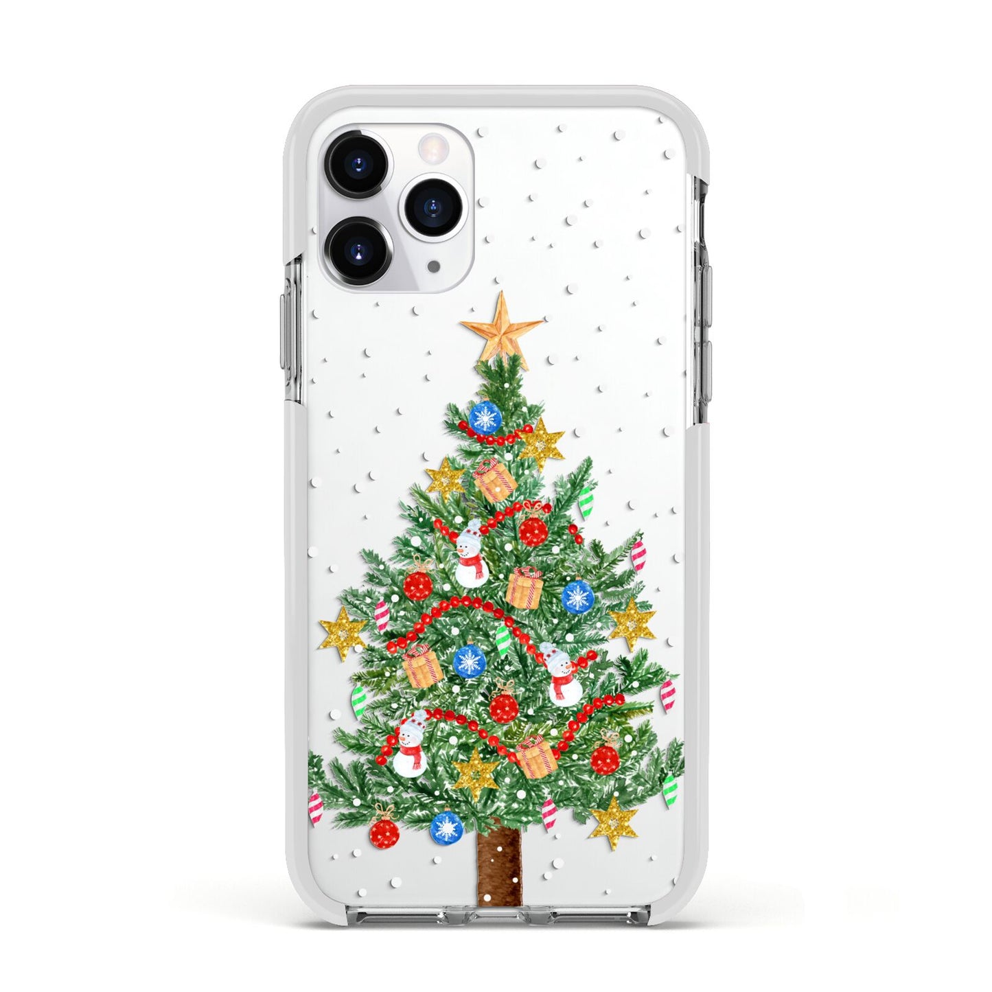 Sparkling Christmas Tree Apple iPhone 11 Pro in Silver with White Impact Case